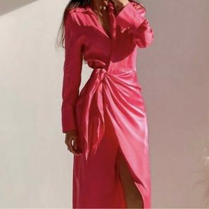 Zara pink silk wrap dress with tie size medium